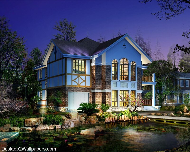 Blue House at Night — Serene