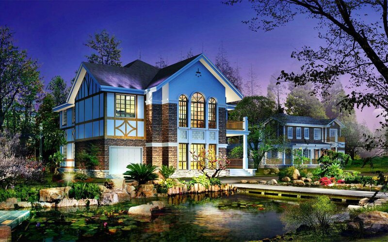 Blue House at Night