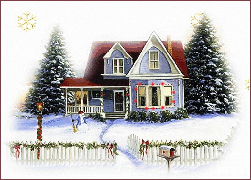 Blue House in Snow