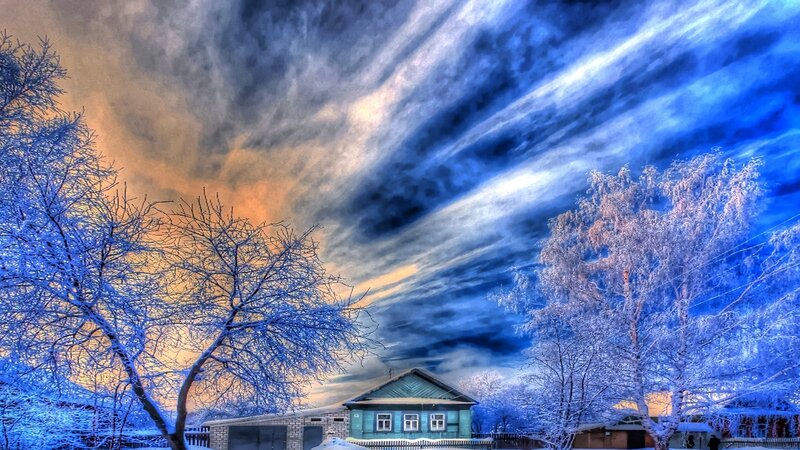 Blue House in Winter — Dramatic