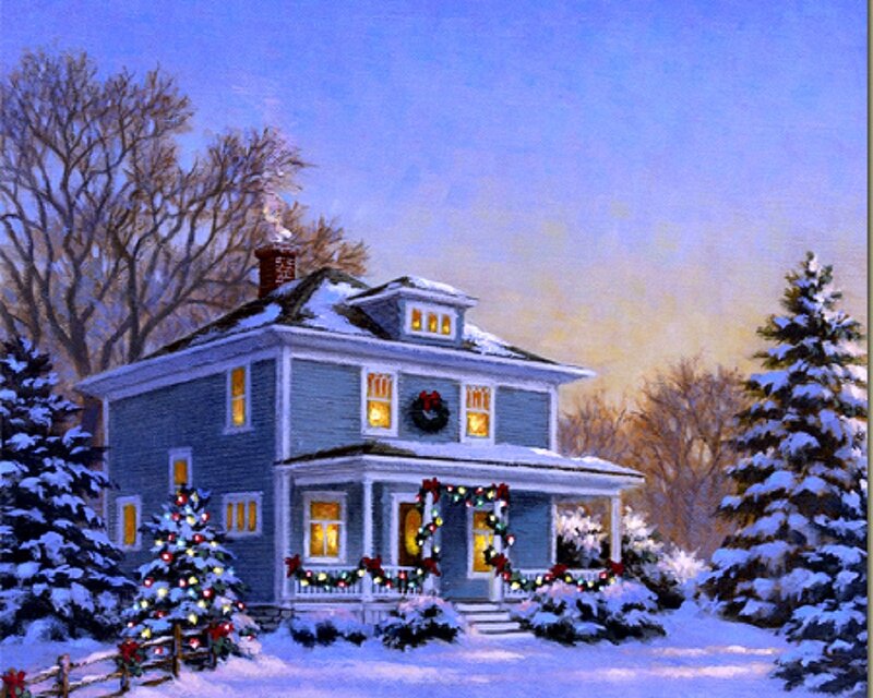 Blue House in Winter — Peaceful