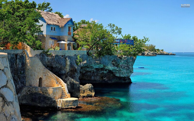 Blue House on Cliff — Serene, Afternoon