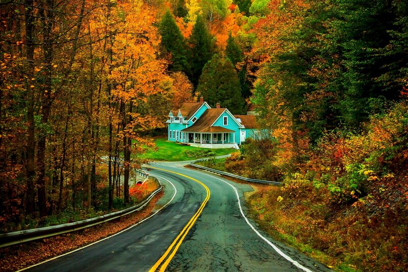 Blue House on Hillside