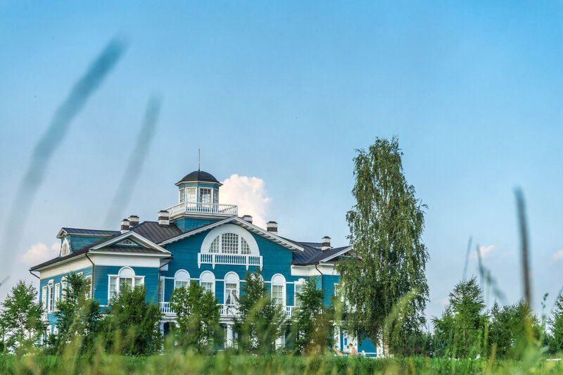 Blue house with cupola
