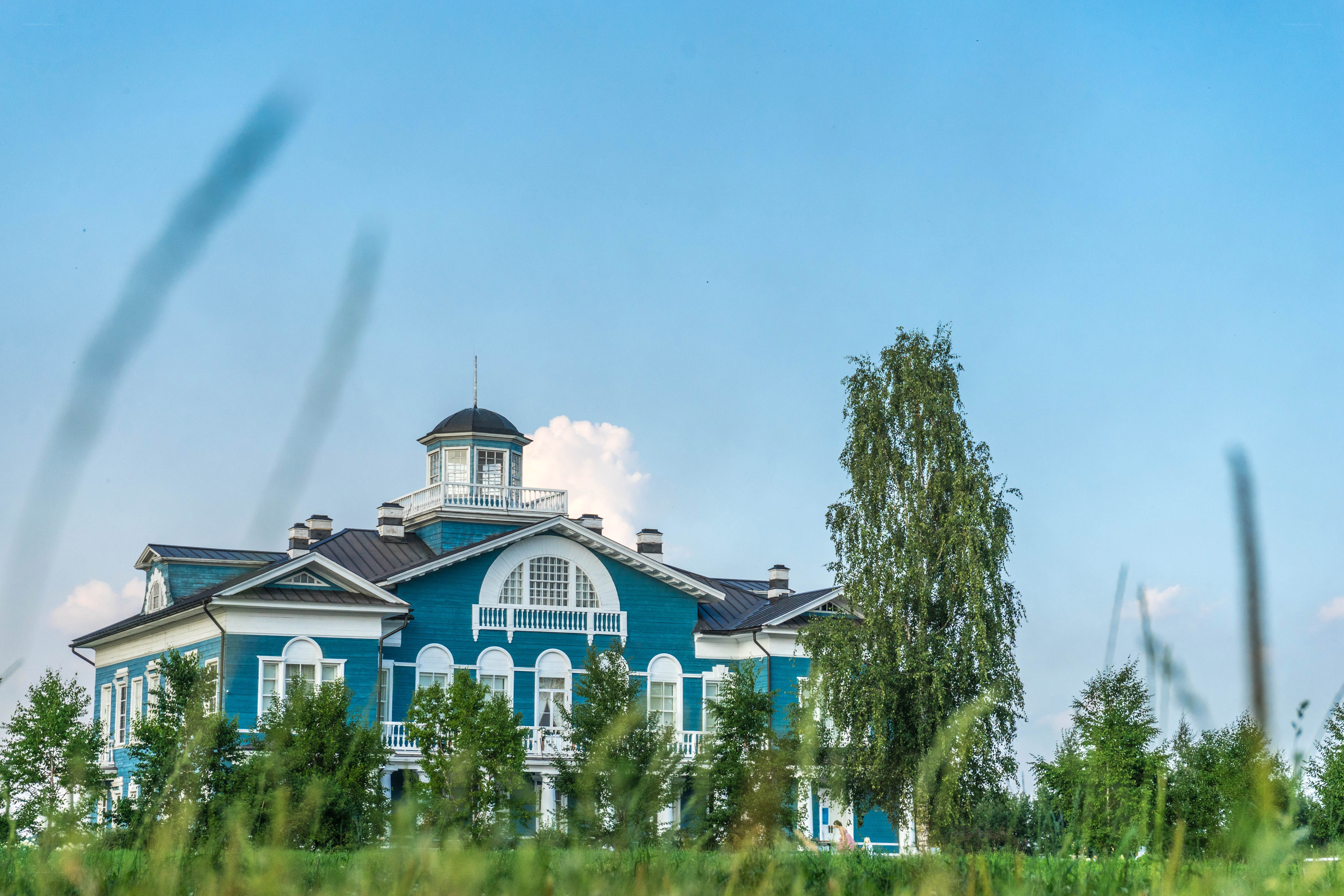 Blue house with cupola