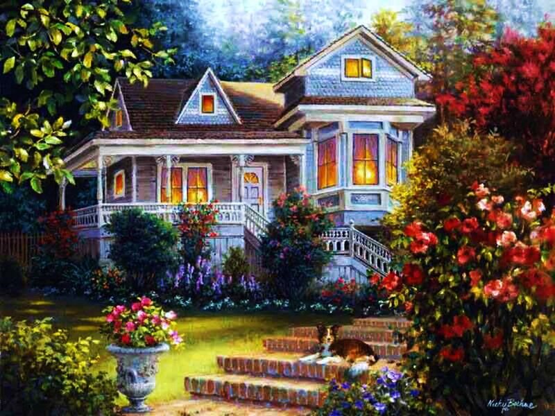 Blue House with Porch — Serene