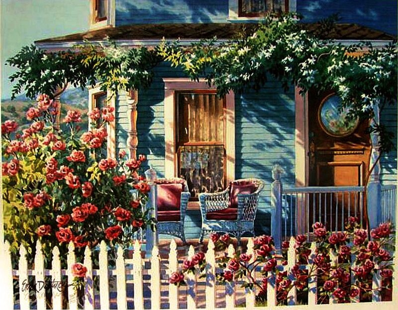 Blue House with Roses — Serene