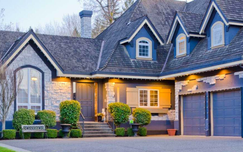 Blue House with Stone Facade
