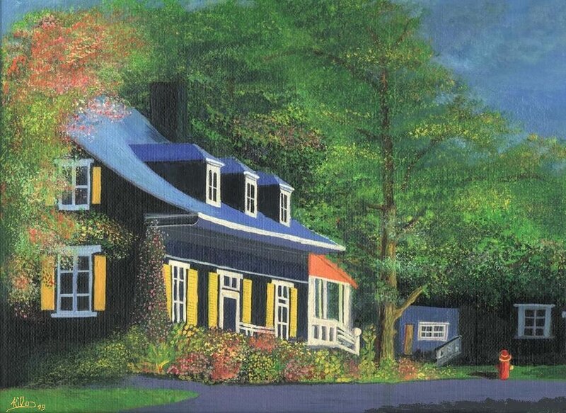 Blue House with Yellow Shutters