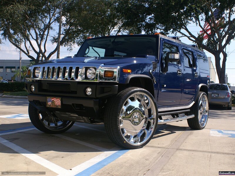 Blue Hummer H2 in parking lot