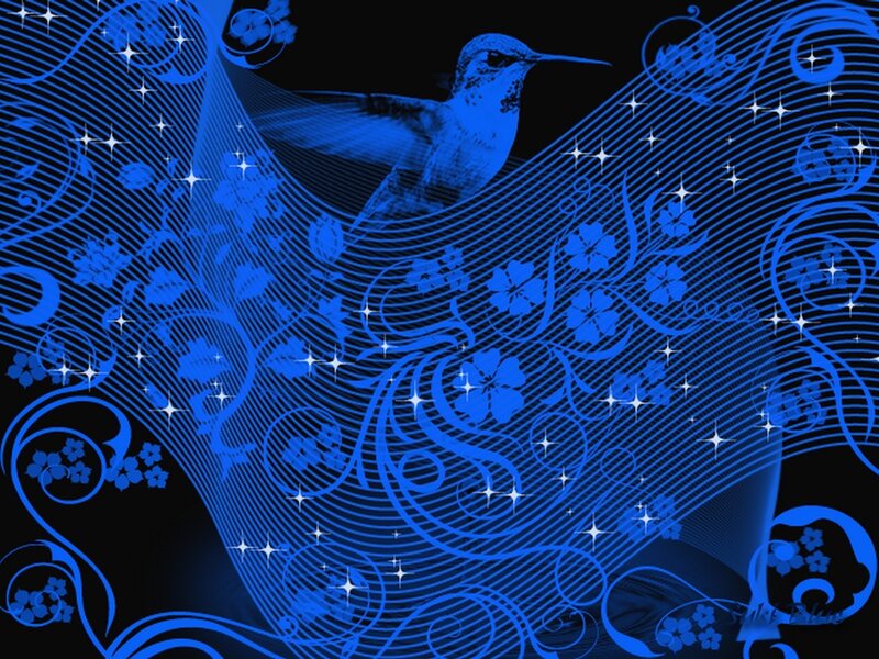 Blue hummingbird with floral design