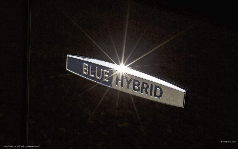 Blue Hybrid car emblem