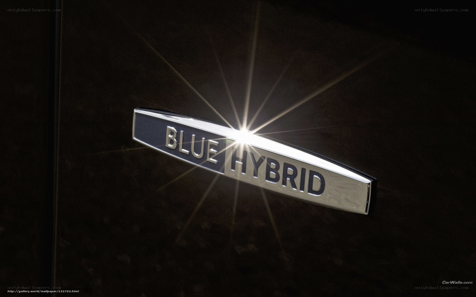 Blue Hybrid car emblem