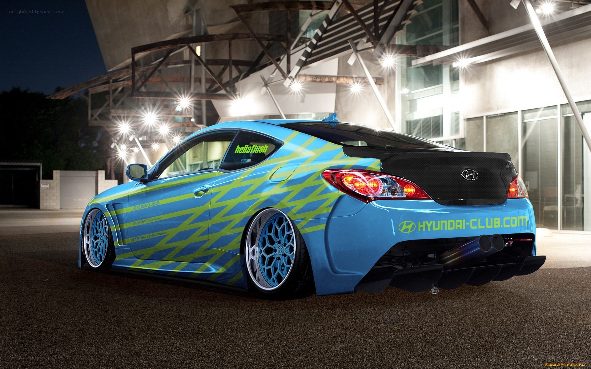 Blue Hyundai Coupe with Custom Graphics