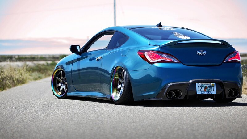 Blue Hyundai Genesis Coupe — Calm, Sunset