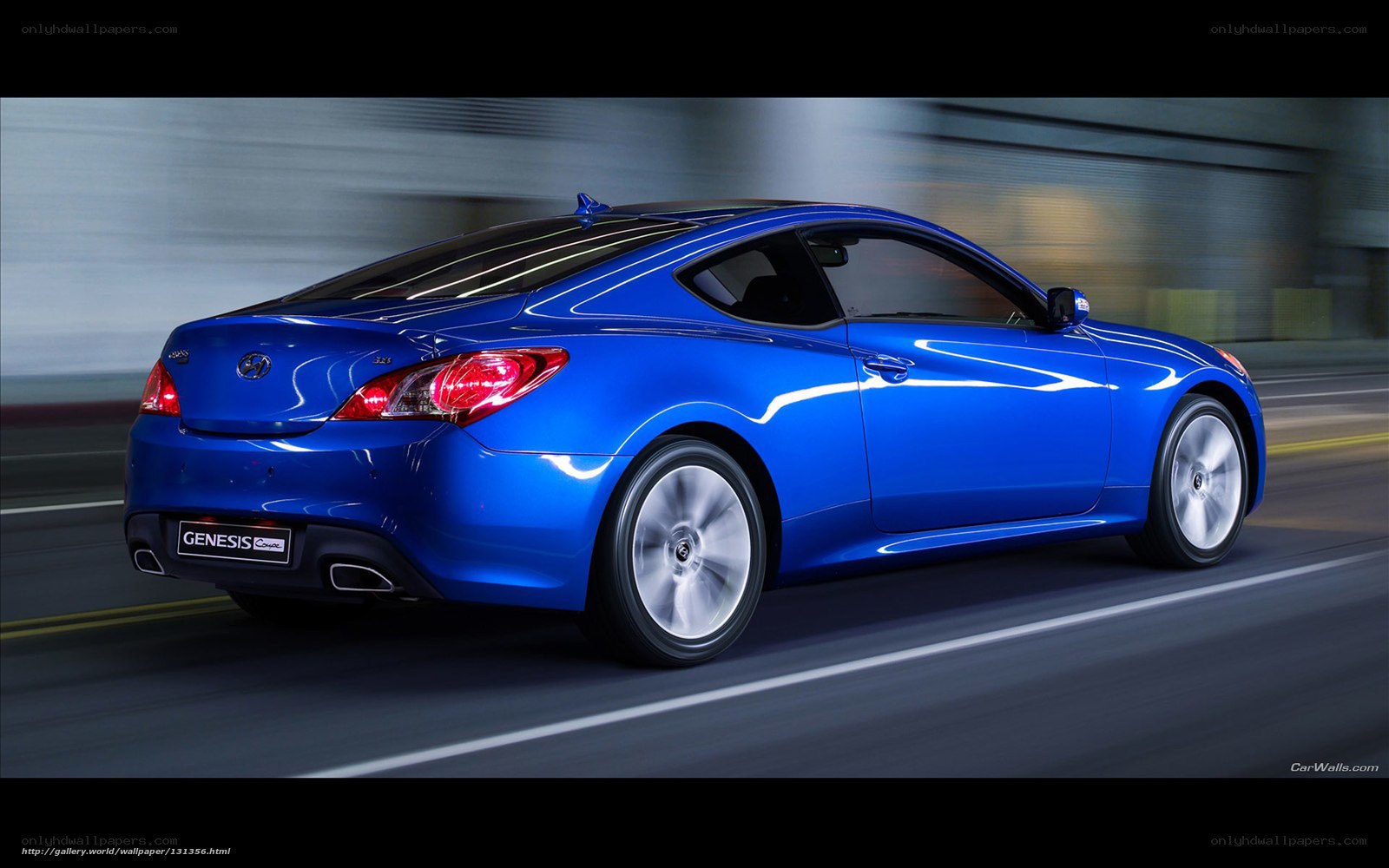 Blue Hyundai Genesis Coupe in motion