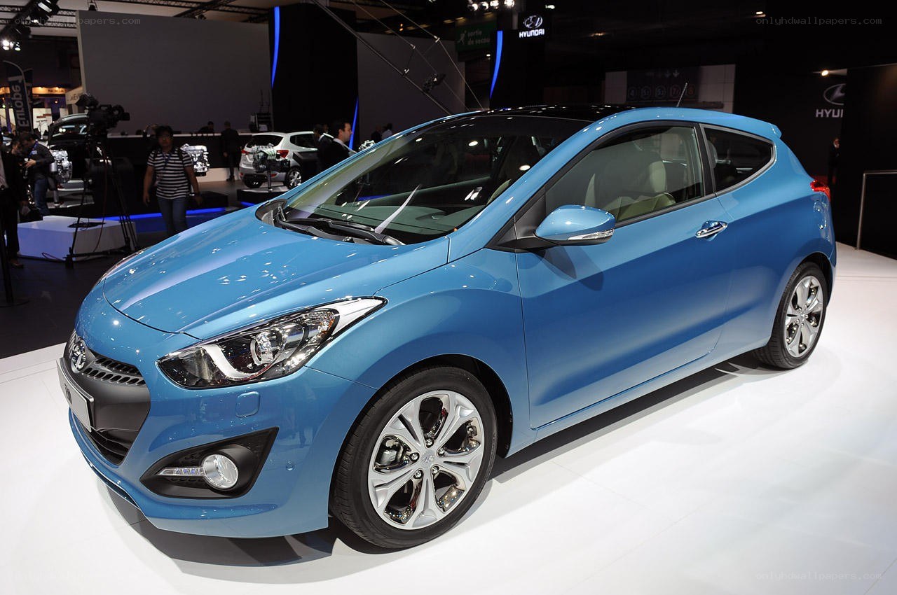 Blue Hyundai i30 on display