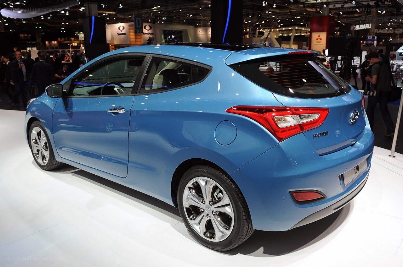 Blue Hyundai i30 on display