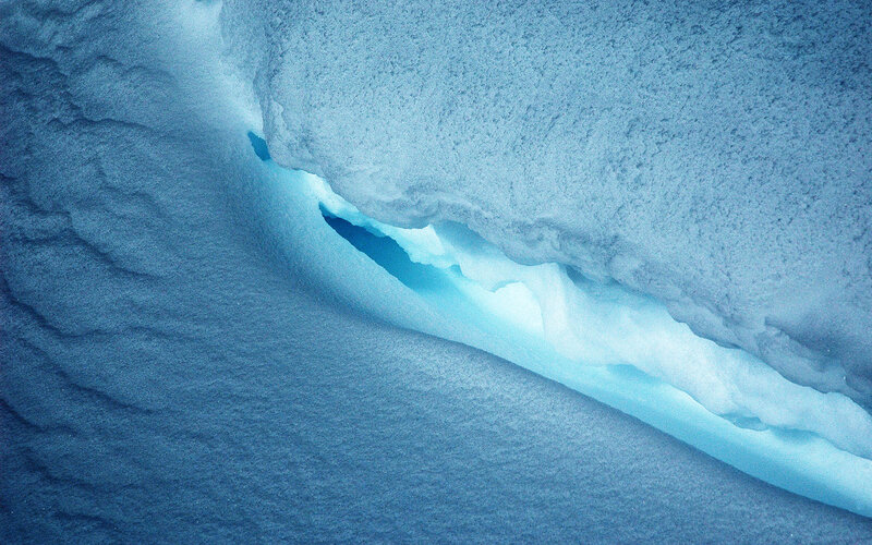 Blue ice cave formation