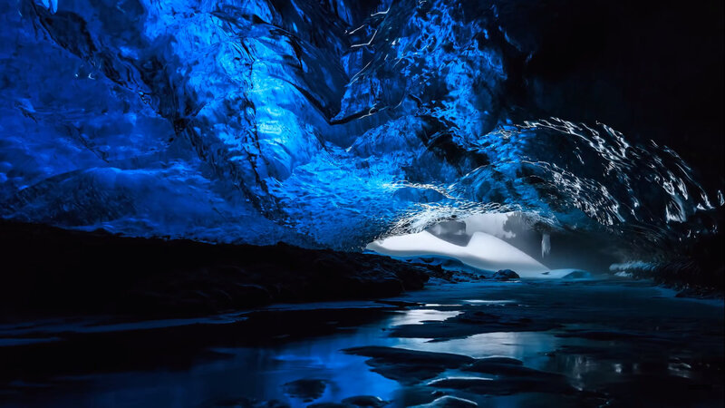 Blue Ice Cave Interior — Dramatic, Night