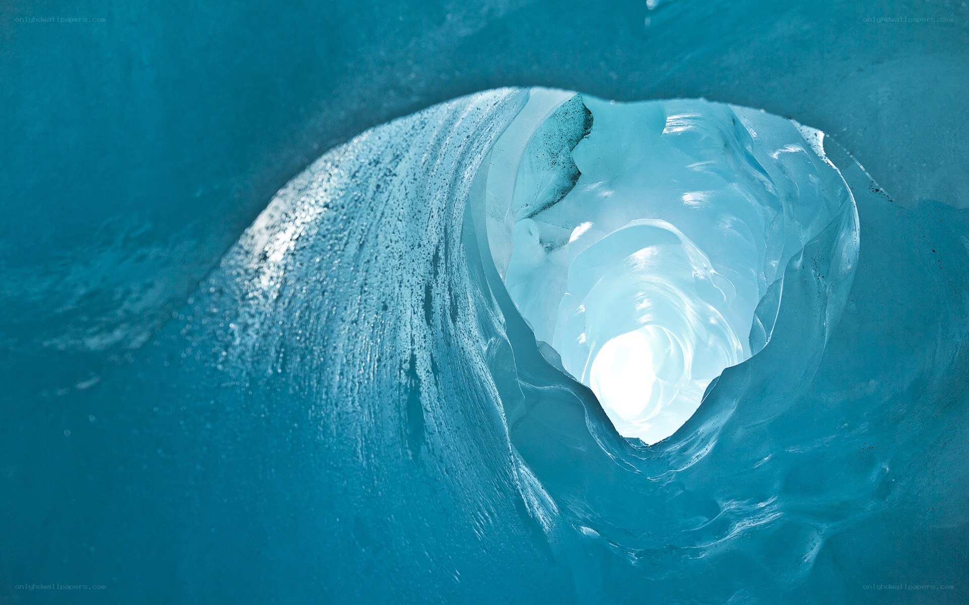 Blue ice cave tunnel
