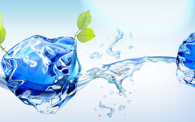 Blue Ice Cubes and Water