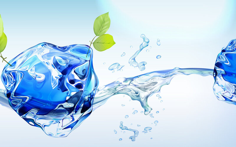 Blue Ice Cubes Splashing
