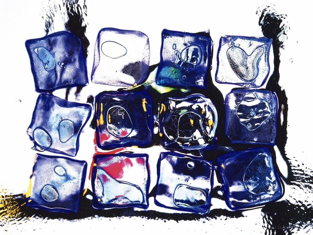 Blue ice cubes with abstract shapes