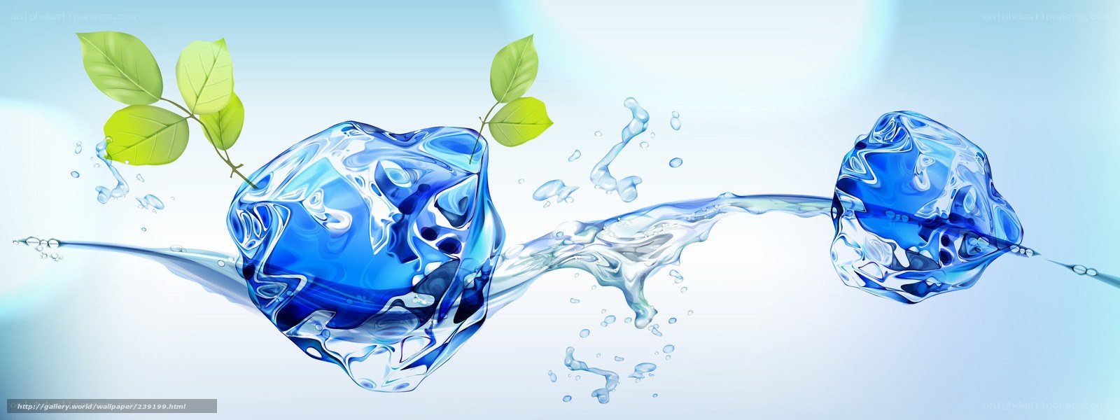 Blue ice cubes with green leaves