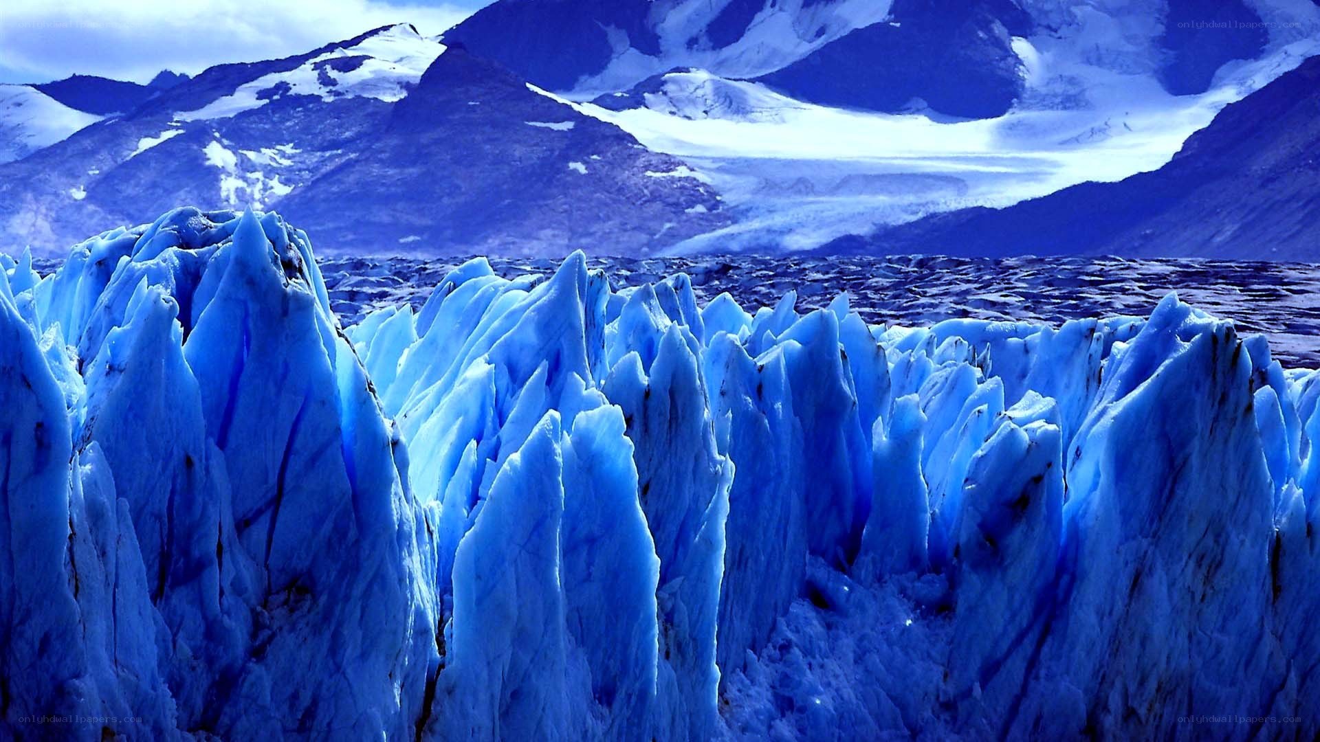 Blue ice formations on glacier