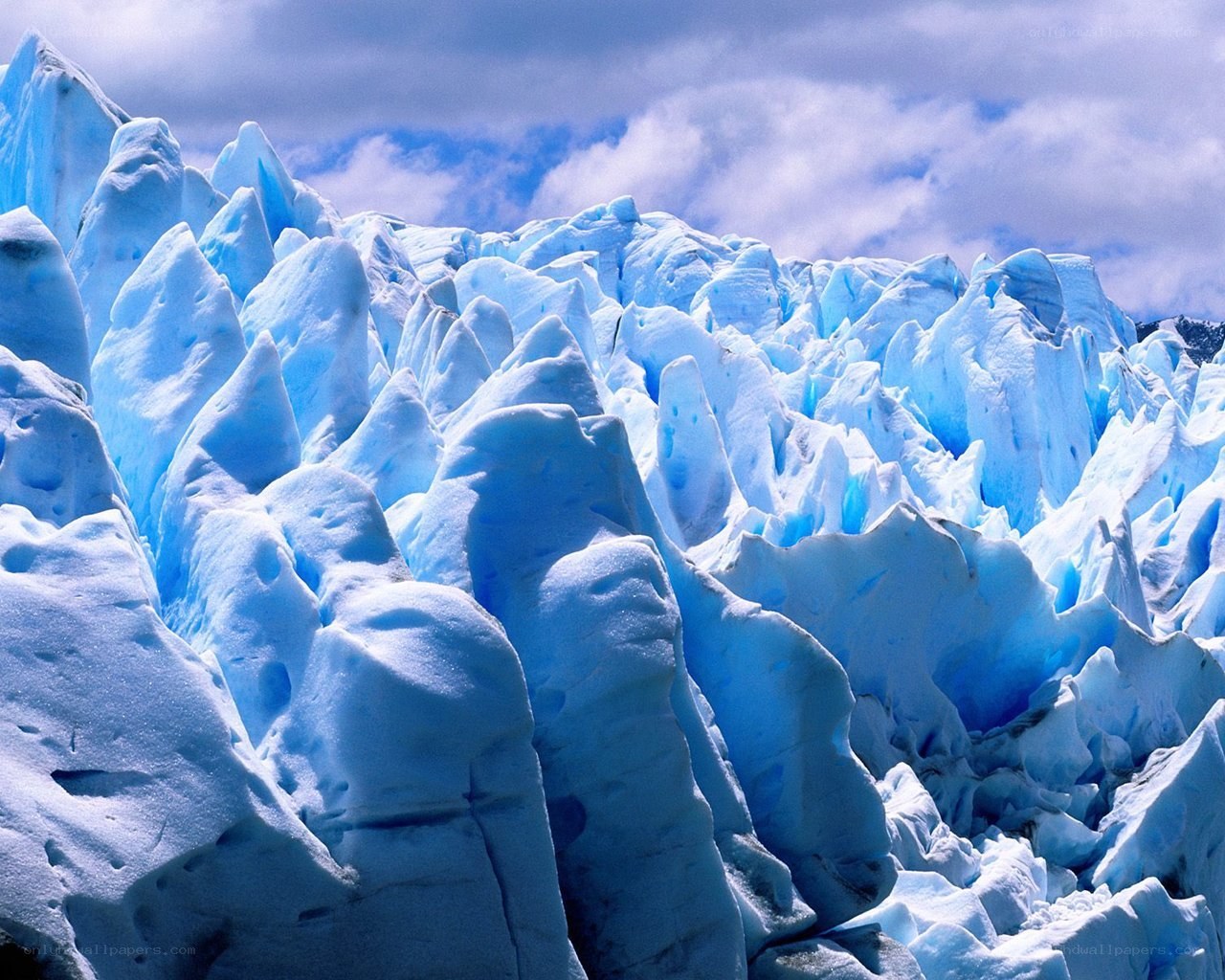 Blue ice formations on glacier
