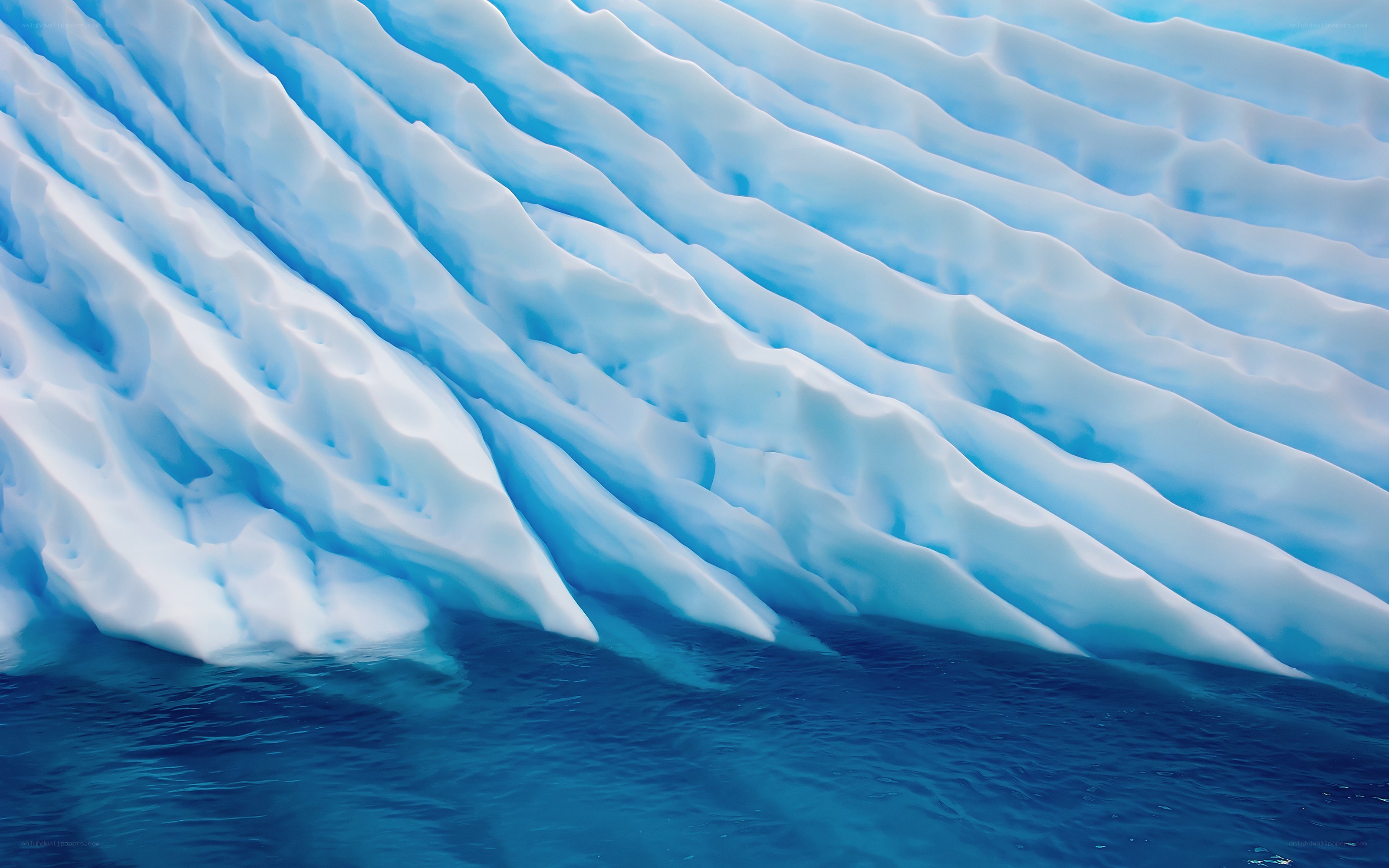 Blue ice formations on water