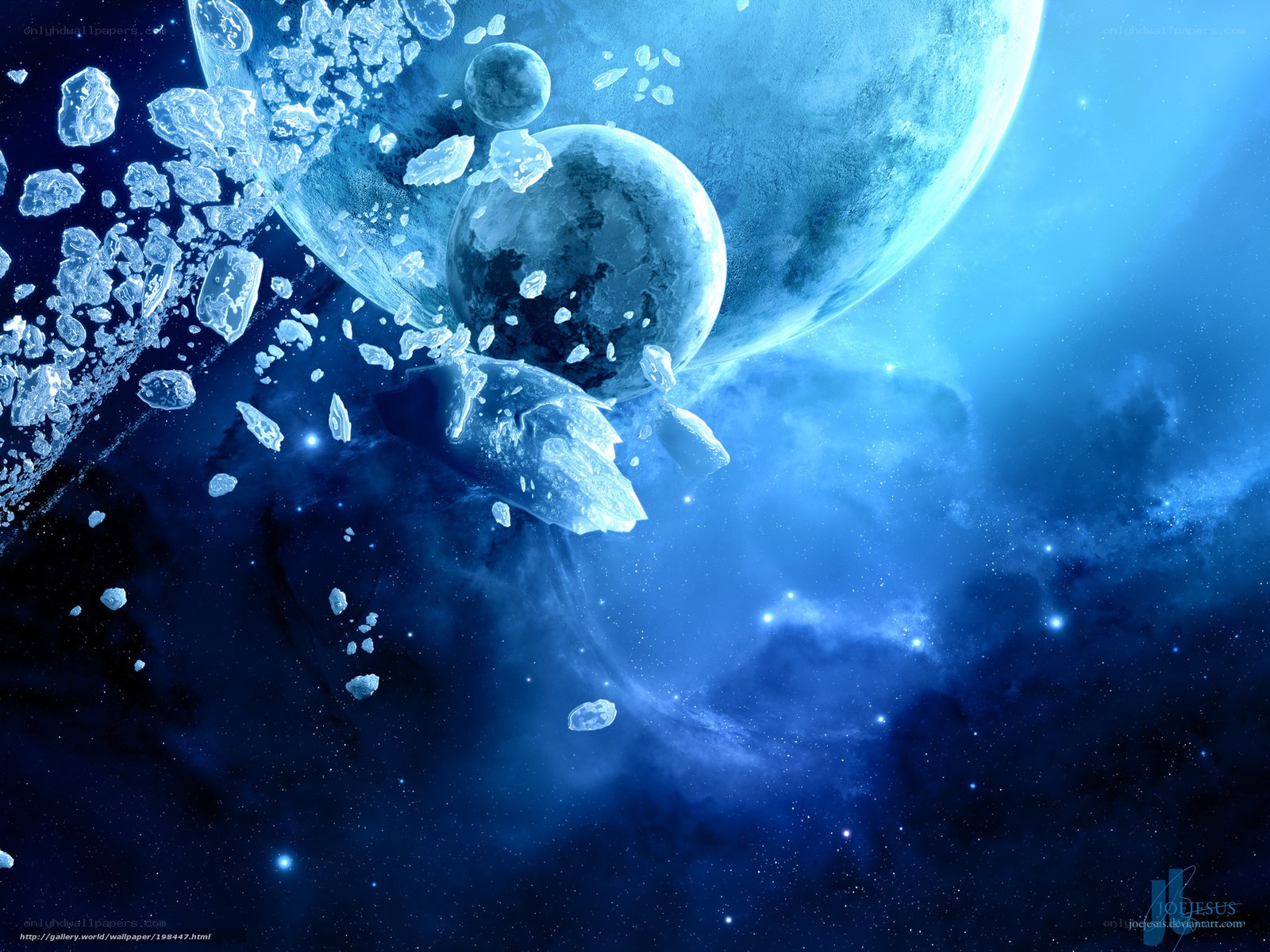 Blue ice planet in space