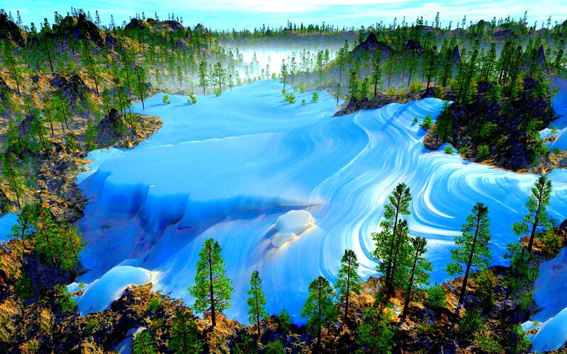 Blue Ice River in Forest