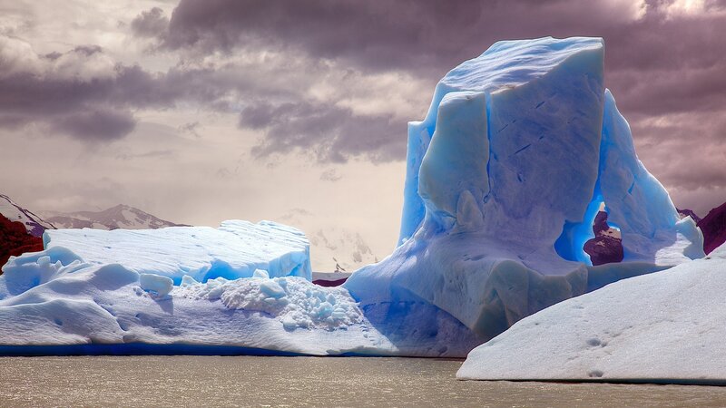 Blue Iceberg in Water — Dramatic, Photograph, Mountains