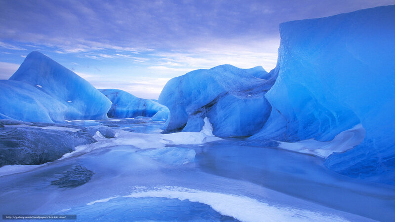 Blue icebergs in a glacial lagoon