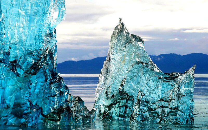 Blue Icebergs in Water — Serene, Photograph