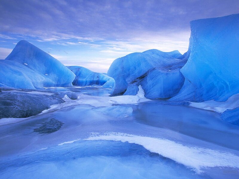 Blue Icebergs in Water