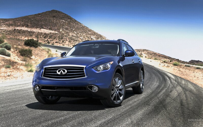 blue infiniti suv on desert road
