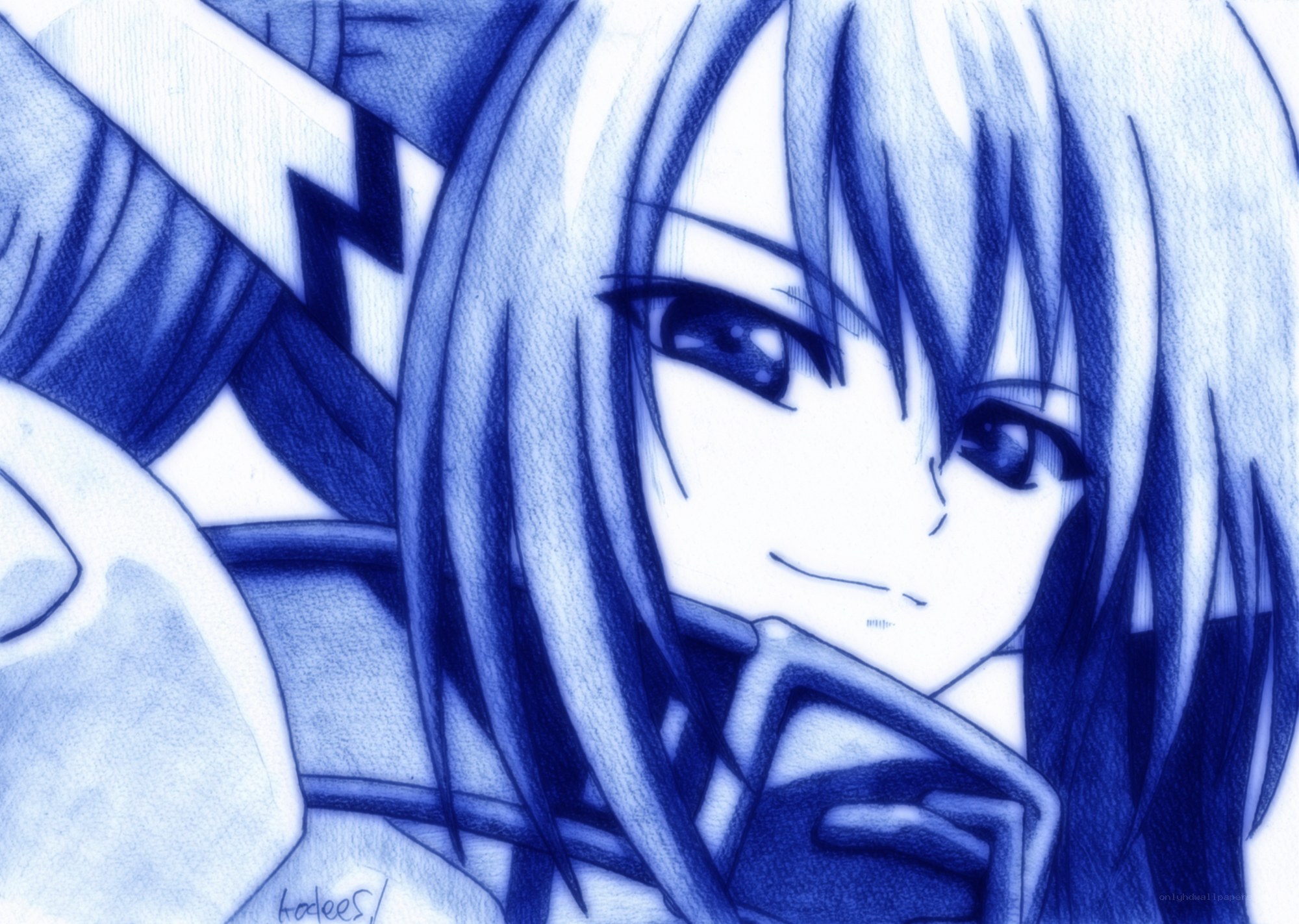 blue ink anime portrait