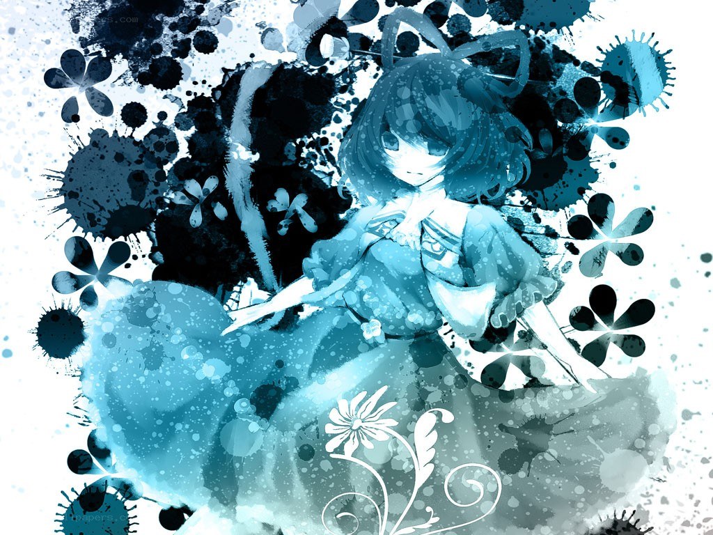 blue ink splatter anime girl