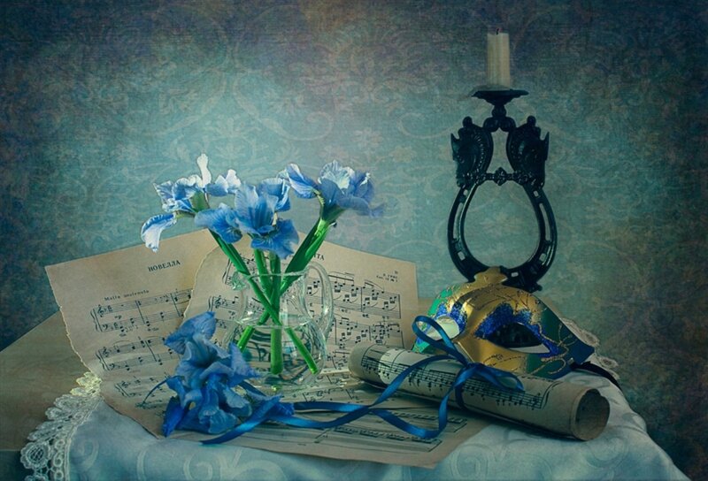 Blue Irises in Vase