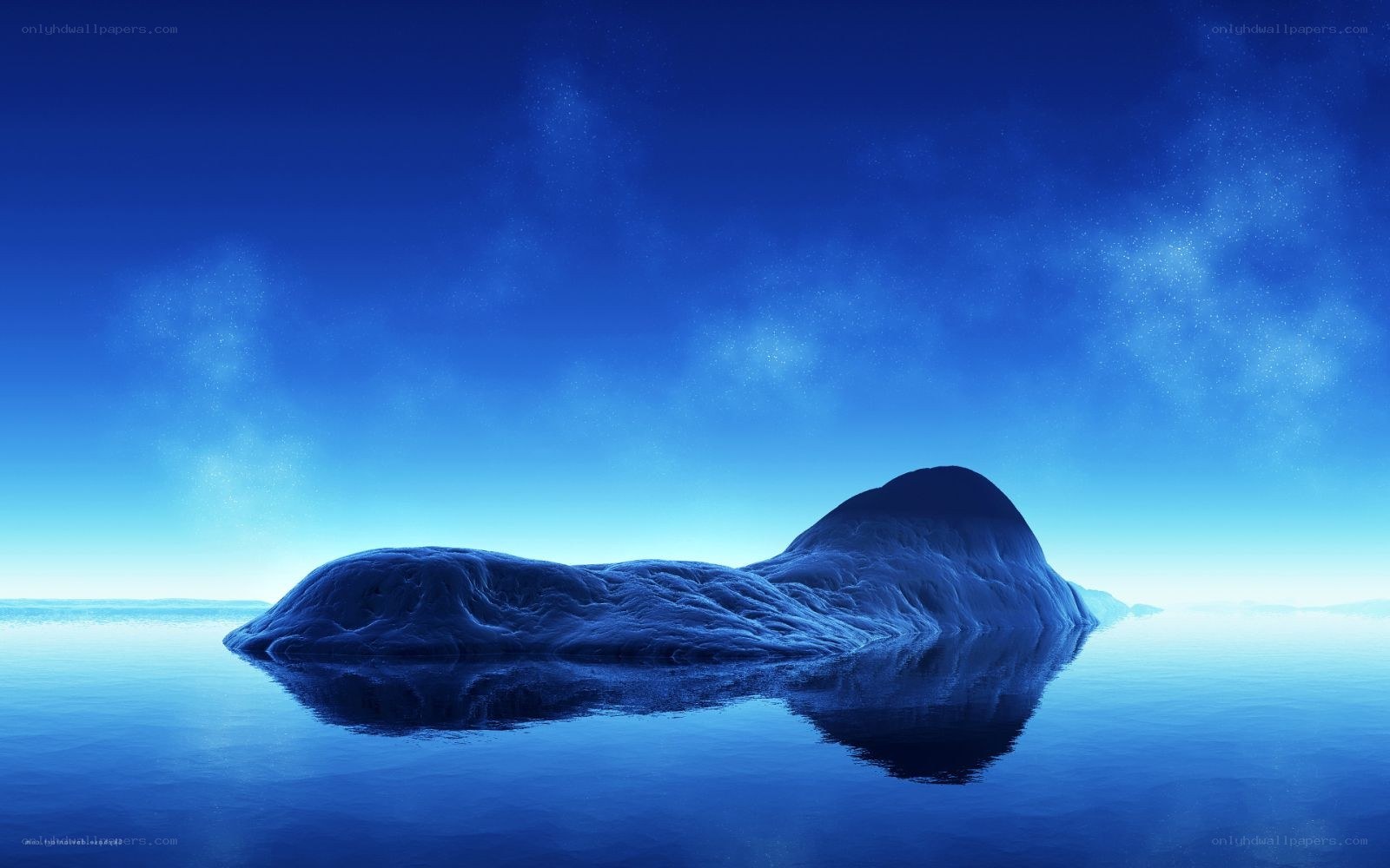 Blue island at night