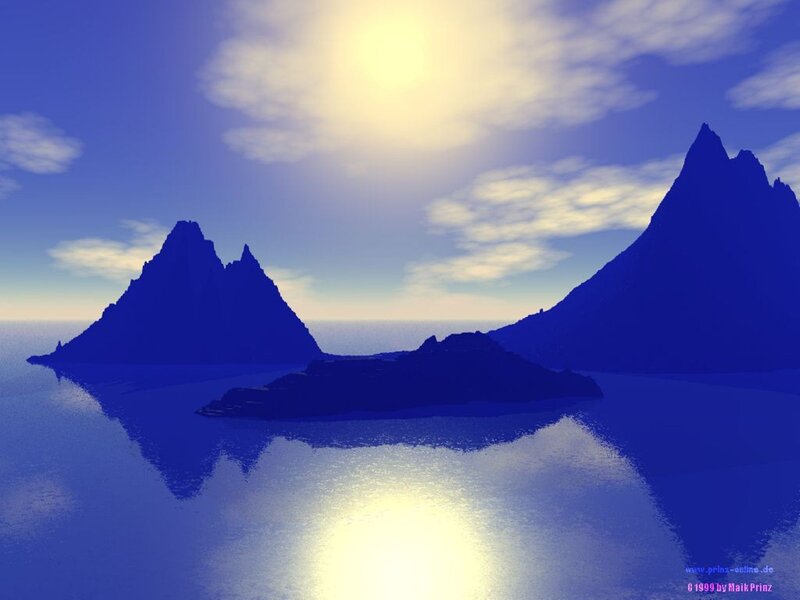 Blue islands at sunset