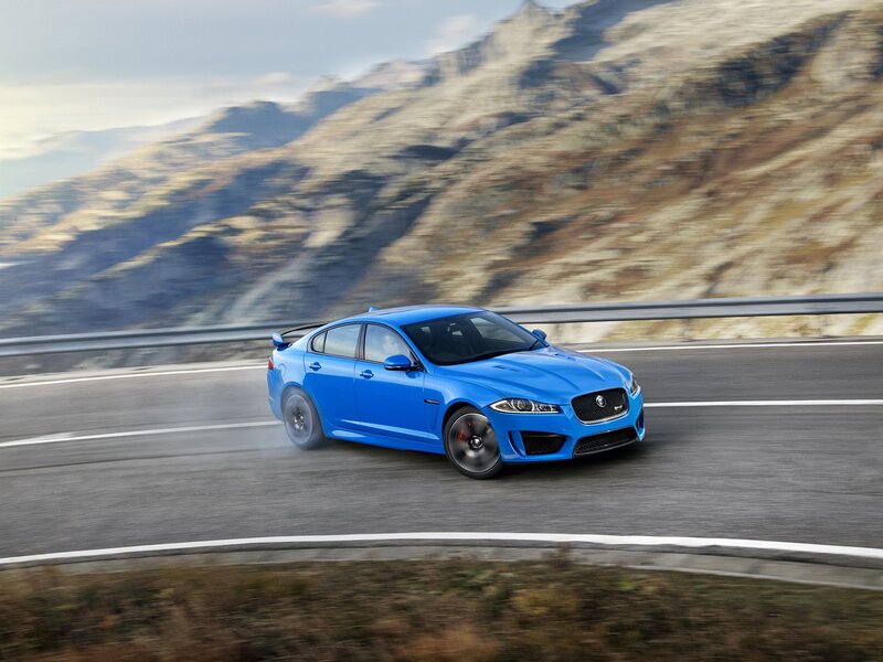 Blue Jaguar Car — Dynamic, Afternoon, Photograph, Mountain