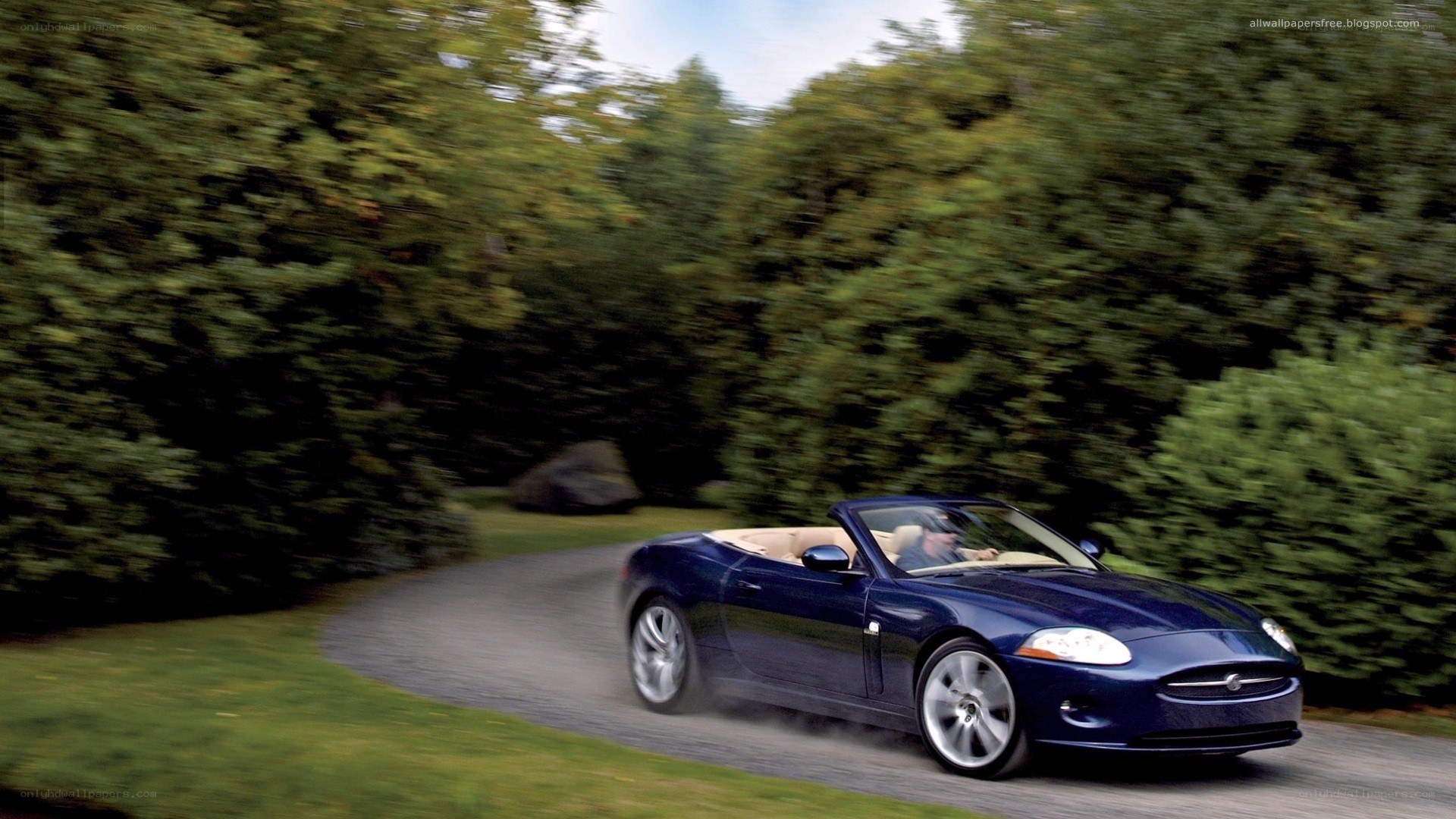 blue jaguar convertible driving