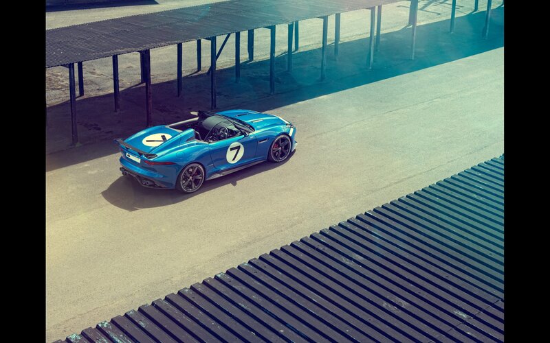 Blue Jaguar F-Type in pit lane