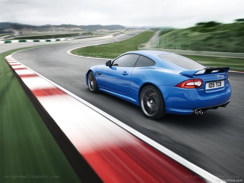 blue jaguar on a racetrack