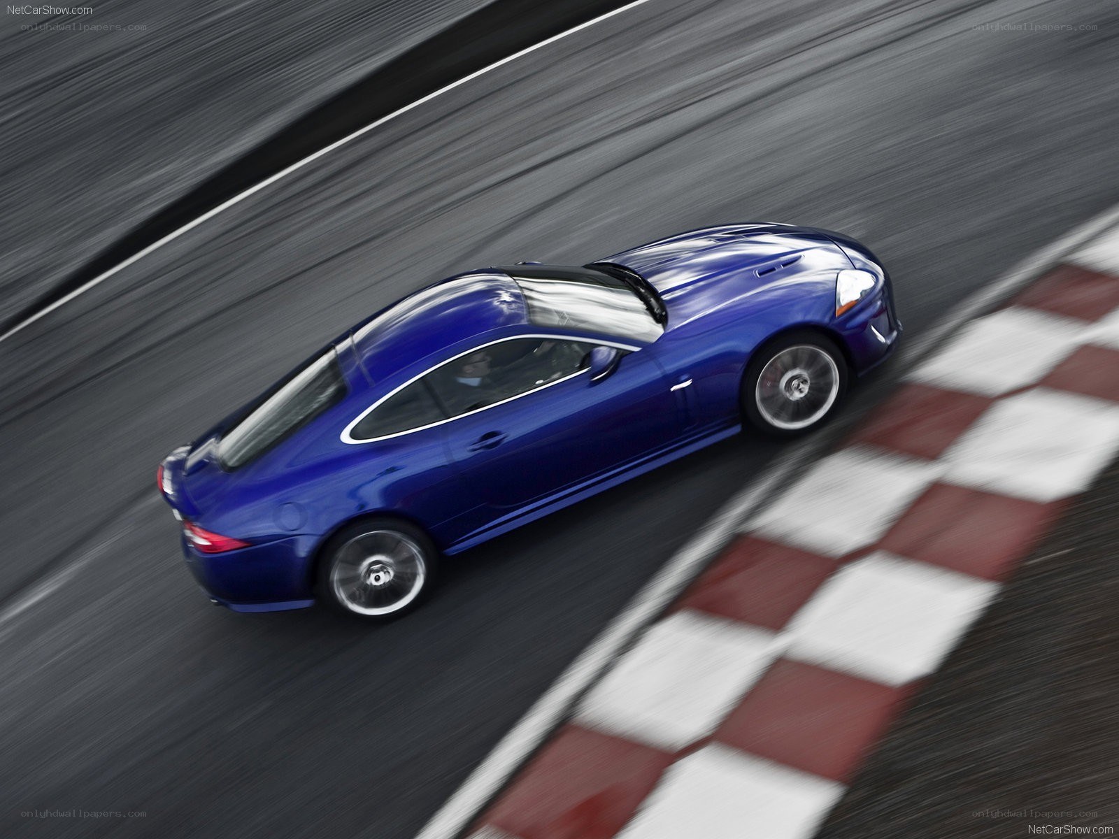 blue jaguar on racetrack