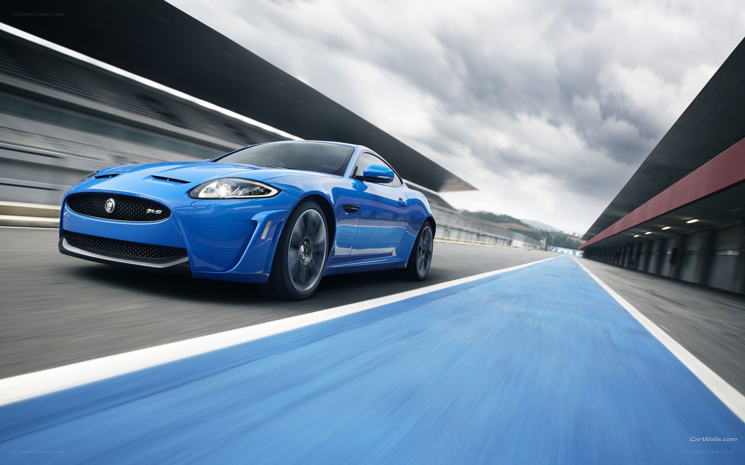 blue jaguar on racetrack